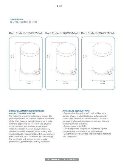Ecoline Matte Black Waste Bin (Pedal Lid) 20Ltr - 30Ltr
