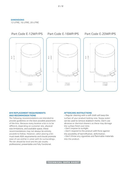 Ecoline Polished Stainless Waste Bin (Pedal Lid) 20Ltr - 30Ltr