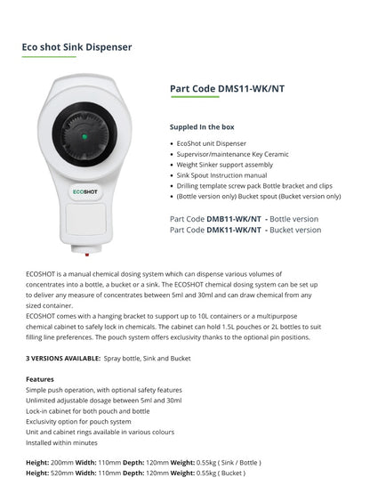 EcoShot Sink Fill Manual Chemical Dosing Dispenser