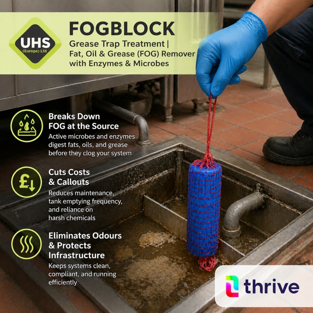 Thrive FOGBLOCK Grease Trap Treatment | Fat, Oil & Grease (FOG) Remover with Enzymes & Microbes
