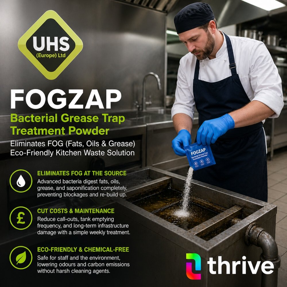 Thrive FOGZAP Bacterial Grease Trap Treatment Powder | Eliminates FOG (Fats, Oils & Grease) | Eco-Friendly Kitchen Waste Solution