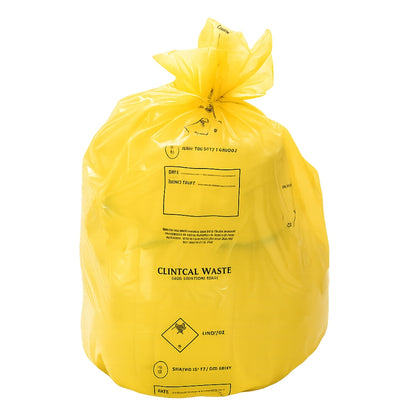 Yellow Light Duty Clinical Waste Sacks 20 Ltr 5 Kgs - UN3291 Incineration Bags | Rolls of 25