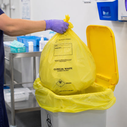 Yellow Light Duty Clinical Waste Sacks 20 Ltr 5 Kgs - UN3291 Incineration Bags | Rolls of 25