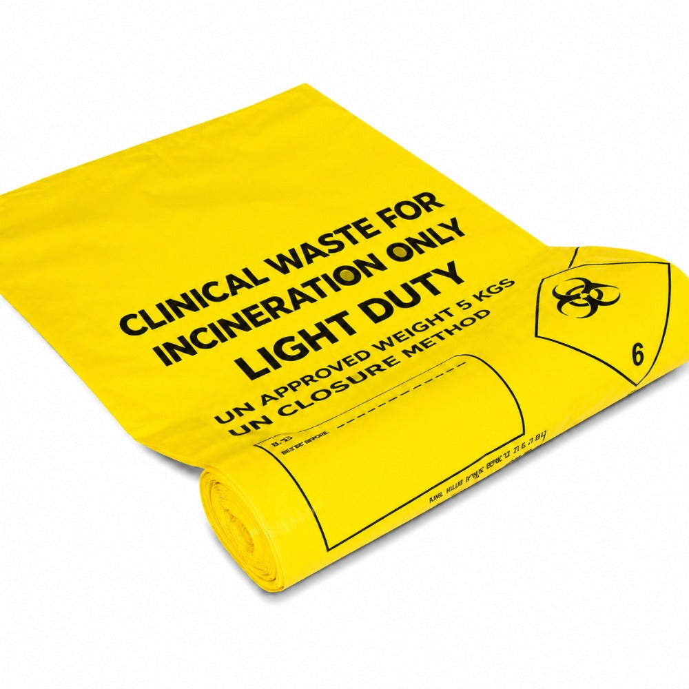Yellow Light Duty Clinical Waste Sacks 20 Ltr 5 Kgs - UN3291 Incineration Bags | Rolls of 25