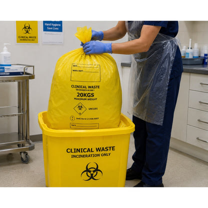 Yellow Heavy Duty Clinical Waste Sacks 90 Ltr 20 Kgs - UN3291 Incineration Bags | Rolls of 20