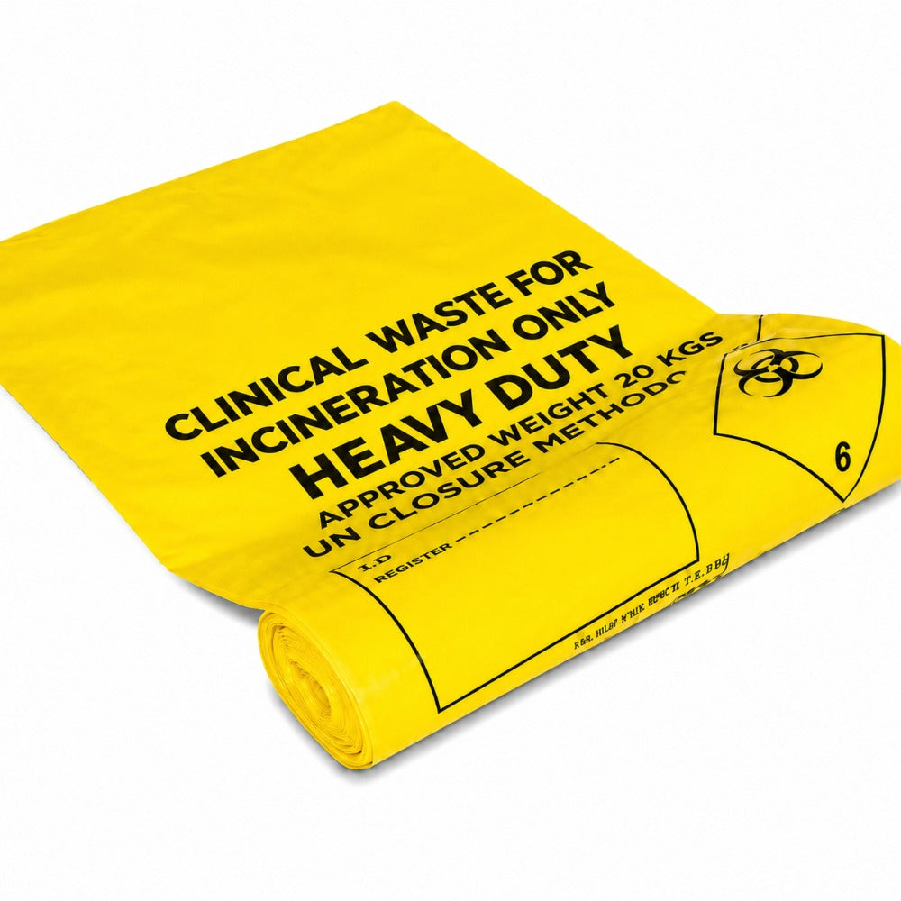 Yellow Heavy Duty Clinical Waste Sacks 90 Ltr 20 Kgs - UN3291 Incineration Bags | Rolls of 20