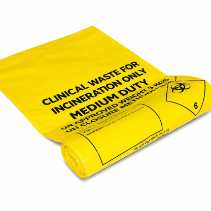 Yellow Medium Duty Clinical Waste Sacks 90L 8kg  - UN3291 Incineration Bags | Rolls of 25| Rolls of 25