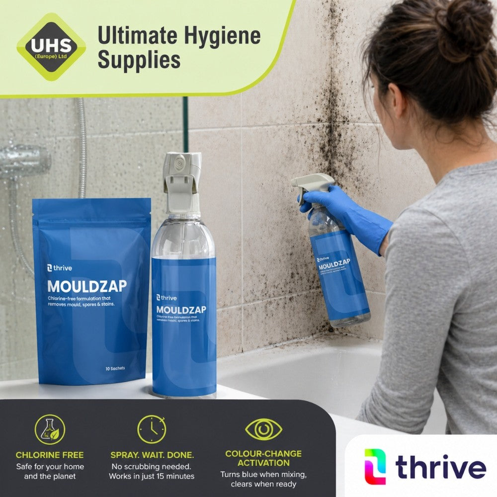Thrive MOULDZAP Chlorine-Free Mould Remover Spray Kit – Eco-Friendly, Non-Toxic, No Scrub Mould & Mildew Cleaner for Bathrooms, Walls, Fabrics & Damp Areas
