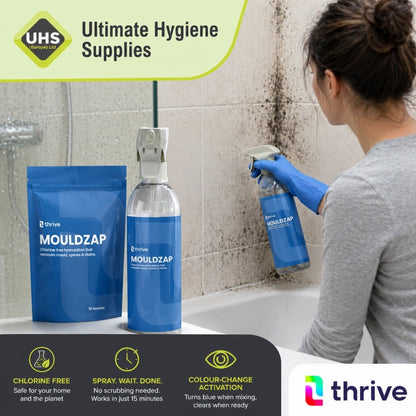 Thrive MOULDZAP Chlorine-Free Mould Remover Spray Kit – Eco-Friendly, Non-Toxic, No Scrub Mould & Mildew Cleaner for Bathrooms, Walls, Fabrics & Damp Areas