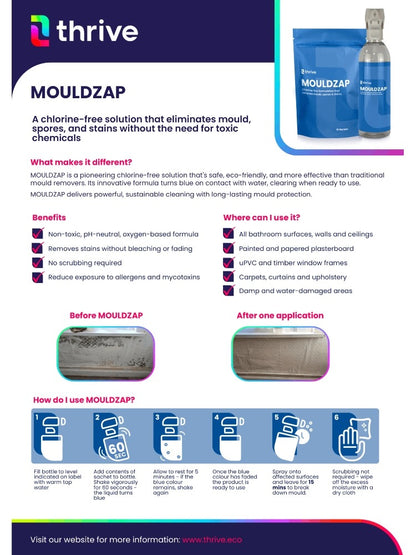Thrive MOULDZAP Chlorine-Free Mould Remover Spray Kit – Eco-Friendly, Non-Toxic, No Scrub Mould & Mildew Cleaner for Bathrooms, Walls, Fabrics & Damp Areas