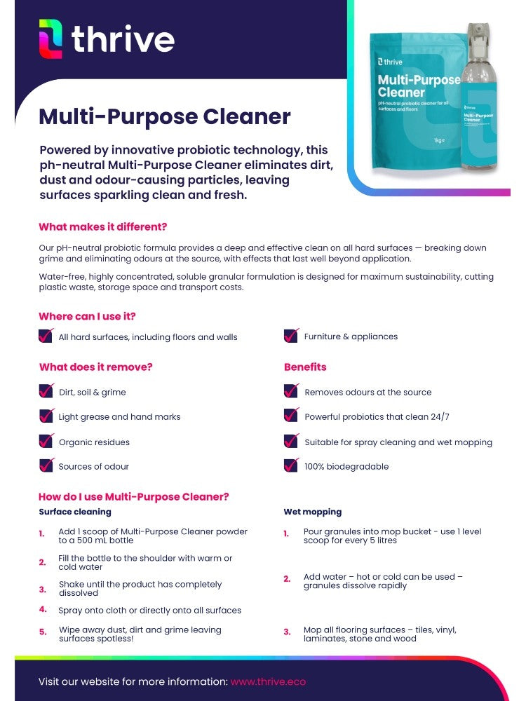 Thrive Probiotic Multi-Purpose Cleaner (pH Neutral) – Concentrated Granular Cleaning Powder for Deep Clean & Odour Removal