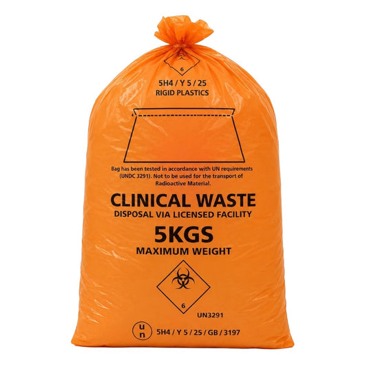 Orange Light Duty Clinical Waste Bags 20L 5kg | UN 3291 Medium Duty Alternative Treatment Sacks | Rolls of 25