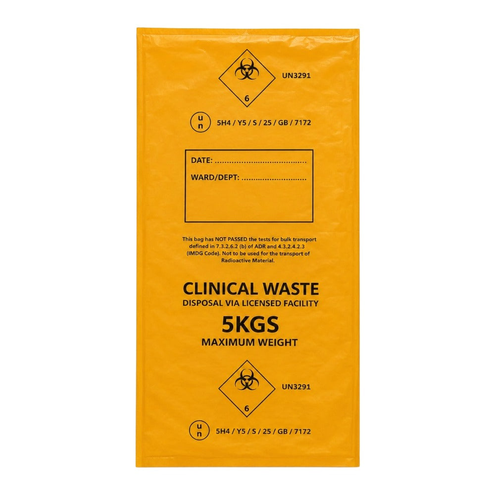 Orange Light Duty Clinical Waste Bags 20L 5kg | UN 3291 Medium Duty Alternative Treatment Sacks | Rolls of 25