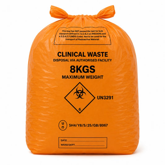 Orange Medium Duty Orange Clinical Waste Bags 90L 8kg | UN 3291 Medium Duty Alternative Treatment Sacks | Rolls of 25