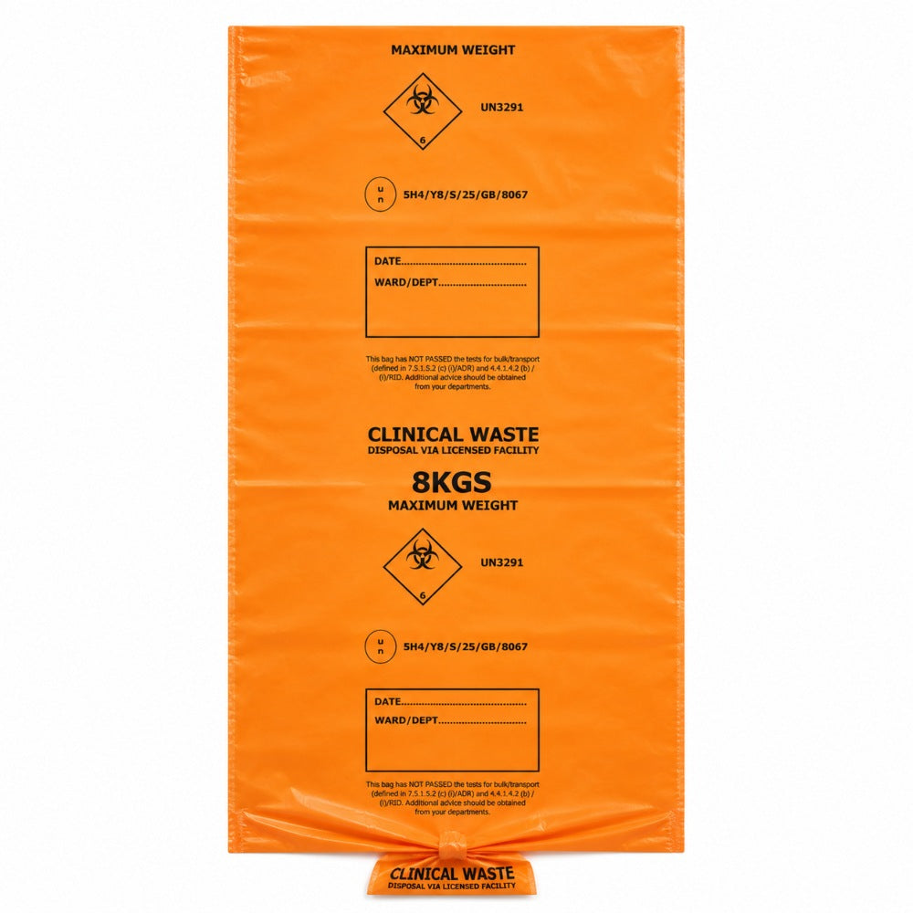 Orange Medium Duty Orange Clinical Waste Bags 90L 8kg | UN 3291 Medium Duty Alternative Treatment Sacks | Rolls of 25