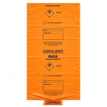 Orange Medium Duty Orange Clinical Waste Bags 90L 8kg | UN 3291 Medium Duty Alternative Treatment Sacks | Rolls of 25
