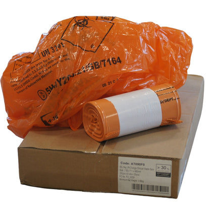 Orange Medium Duty Orange Clinical Waste Bags 90L 8kg | UN 3291 Medium Duty Alternative Treatment Sacks | Rolls of 25
