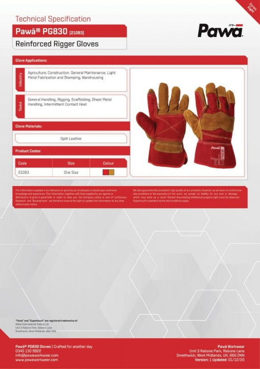 Pawa PG830 Reinforced Rigger Gloves