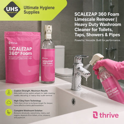 Thrive SCALEZAP 360 Foam Limescale Remover | Heavy Duty Washroom Cleaner for Toilets, Taps, Showers & Pipes