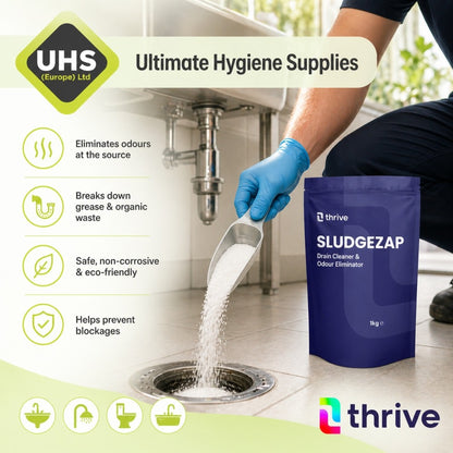 Thrive SLUDGEZAP Drain Cleaner & Odour Eliminator | Powerful Bacteria-Based Drain Unblocker for Sinks, Toilets & Kitchens