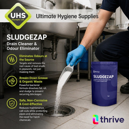 Thrive SLUDGEZAP Drain Cleaner & Odour Eliminator | Powerful Bacteria-Based Drain Unblocker for Sinks, Toilets & Kitchens
