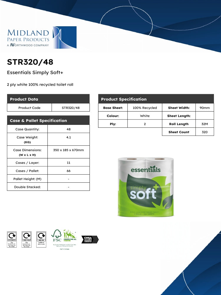 White Essentials Economy 2 Ply 320 Sheets 48 Pack (12x4)