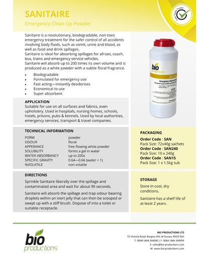 Bio Productions SANITAIRE EMERGENCY CLEAN-UP POWDER