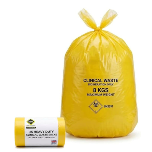 Yellow Medium Duty Clinical Waste Sacks 90L 8kg  - UN3291 Incineration Bags | Rolls of 25| Rolls of 25