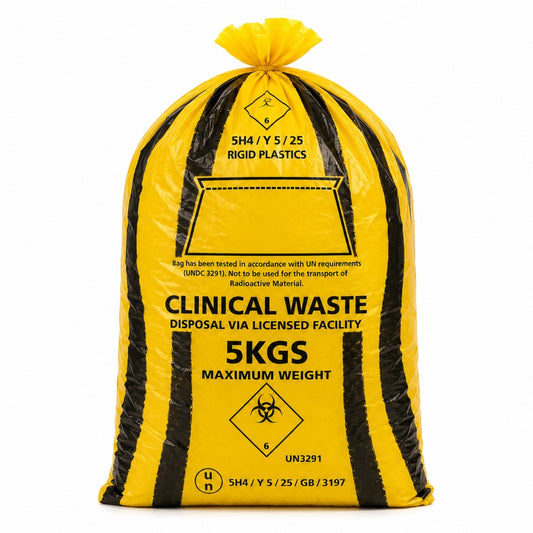 Tiger Stripe Light Duty Clinical Waste Sacks 30 Ltr 5 Kgs | Yellow & Black Offensive Waste Bags (Rolls of 50)