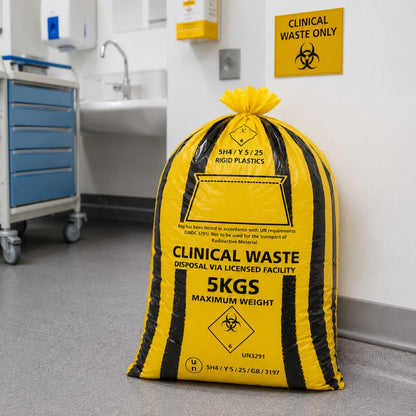 Tiger Stripe Light Duty Clinical Waste Sacks 30 Ltr 5 Kgs | Yellow & Black Offensive Waste Bags (Rolls of 50)