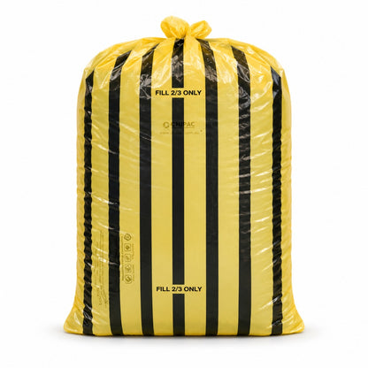 Tiger Stripe Medium Duty Clinical Waste Sacks 80 Ltr 10 Kgs | Yellow & Black Offensive Waste Bags (Rolls of 25)