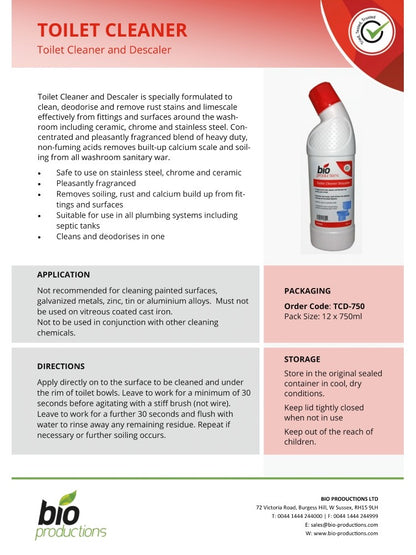 Bio Productions Toilet Cleaner & Descaler 12 X 750ML