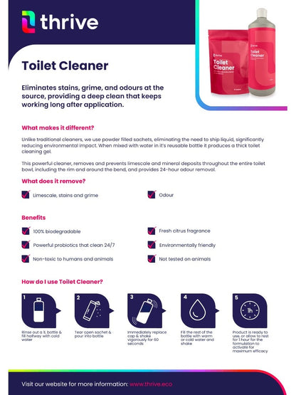 Thrive Eco-Friendly Toilet Cleaner Sachets | Probiotic Limescale Remover Gel | 24hr Odour Control | Non-Toxic & Biodegradable