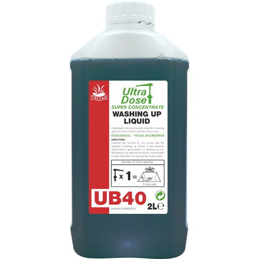Clover Chemicals UB40 Super Concentrated Washing Up Liquid 2L | Fragrance-Free Commercial Dishwashing Detergent