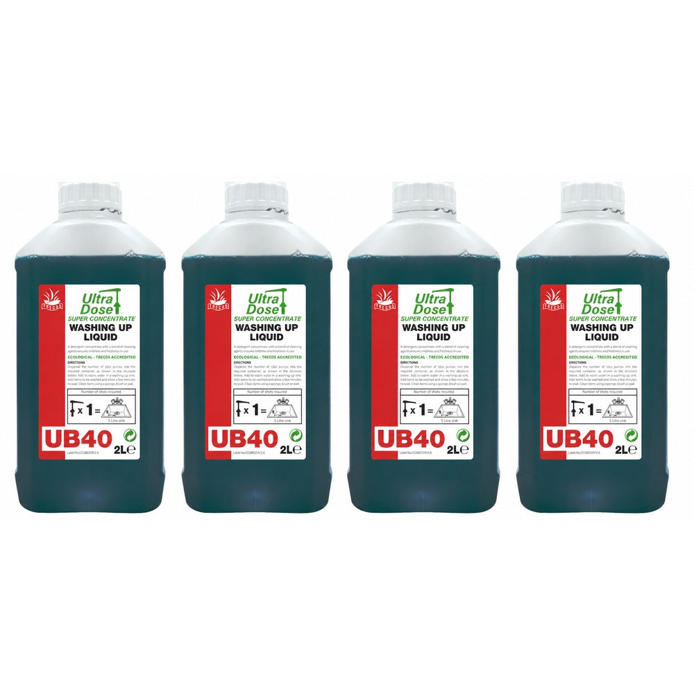 Clover Chemicals UB40 Super Concentrated Washing Up Liquid 2L | Fragrance-Free Commercial Dishwashing Detergent