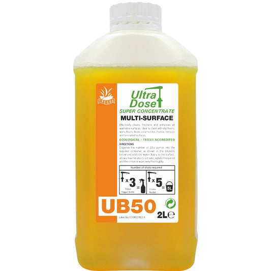 Clover Chemicals UB50 Multi-Surface Cleaner Concentrate 2L | Professional Hard Surface Cleaner for Floors, Vinyl, Wood & Stainless Steel