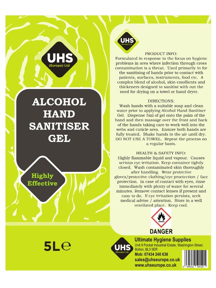 Alcohol Hand Sanitiser Gel - UHS EUROPE