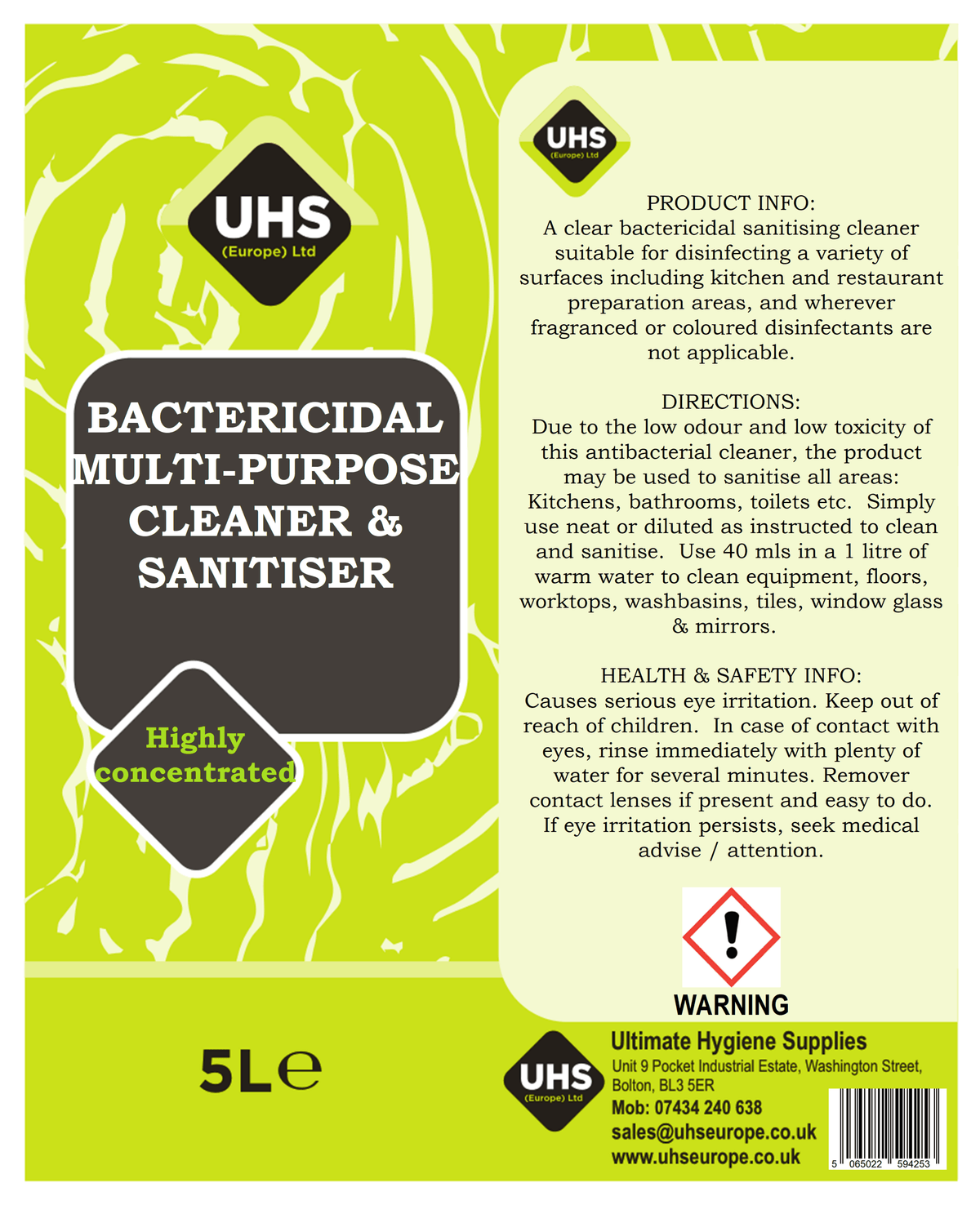 Bactericidal Multi-Purpose Cleaner & Sanitiser - UHS EUROPE