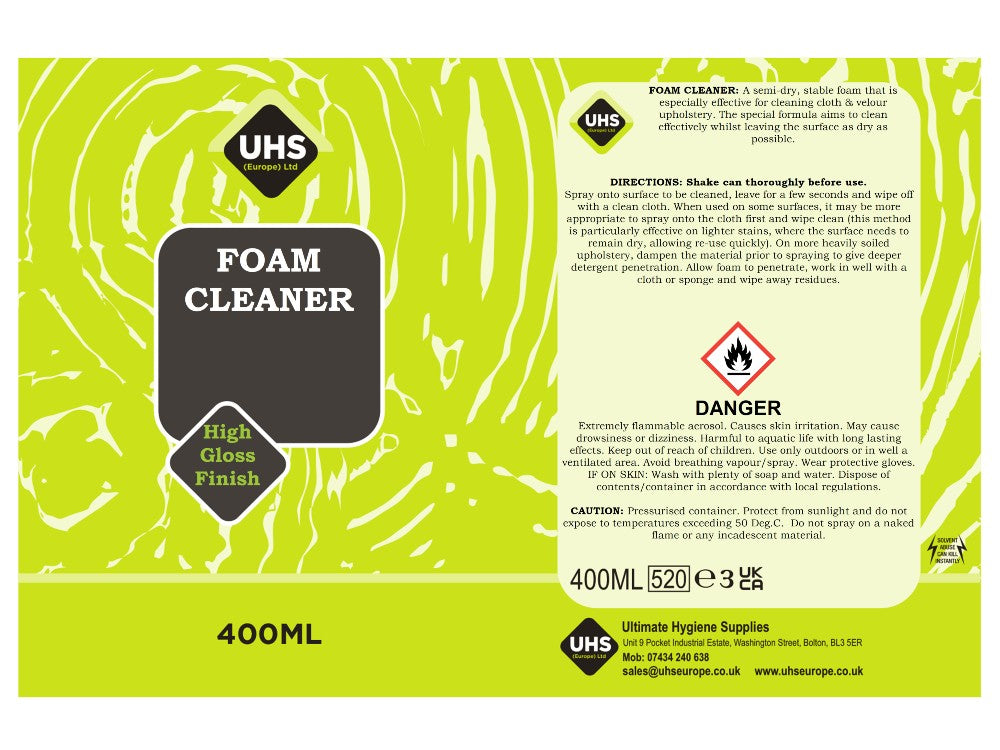 Foam Cleaner 400ml - Fabric & Upholstery Cleaner - UHS EUROPE