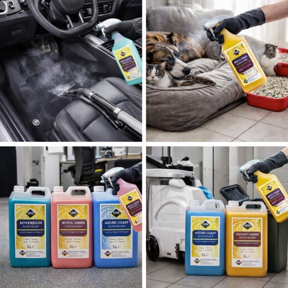 Luxury Air Freshener & Deodoriser 5L – Concentrated Car, Home & Commercial Odour Eliminator | Designer Fragrance Inspired (Sovereign, Mystic Amber, Azure Coast, Midnight Ember) - UHS EUROPE