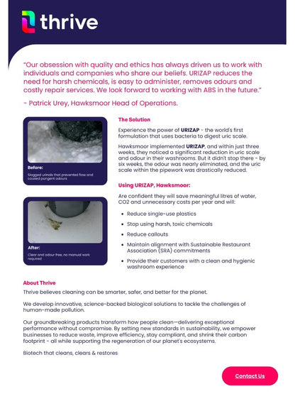 Thrive URIZAP Urinal Treatment | Eliminate Odours, Clear Blockages & Cut Water & Maintenance Costs