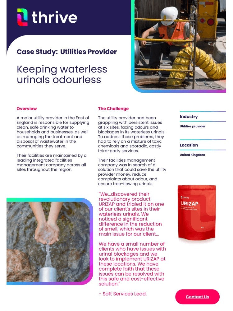 Thrive URIZAP Shock: Eliminate Urinal Blockages & Odours in 7 Days | Powerful Eco-Friendly Cleaner