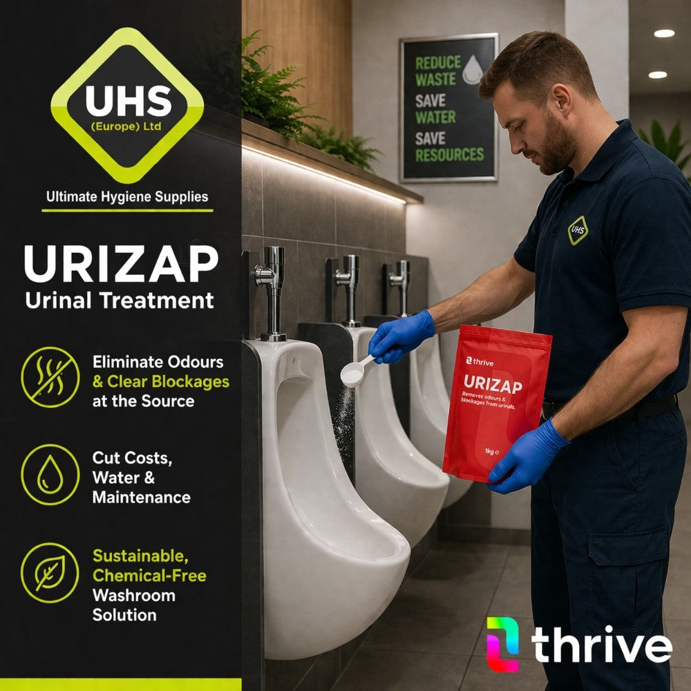 Thrive URIZAP Urinal Treatment | Eliminate Odours, Clear Blockages & Cut Water & Maintenance Costs