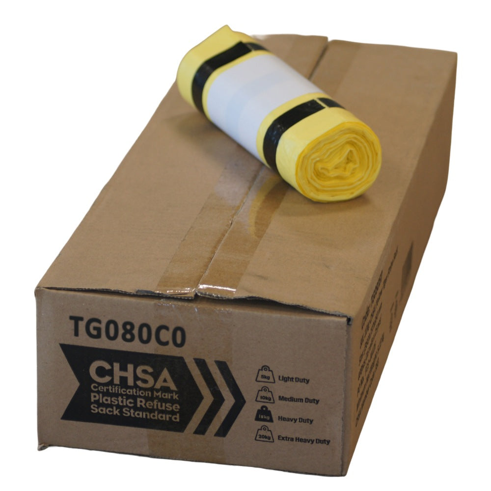 Tiger Stripe Heavy Duty Clinical Waste Sacks 80 Ltr 15 Kgs | Yellow & Black Offensive Waste Bags (Rolls of 25)