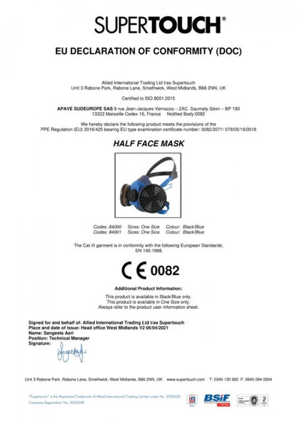 Supertouch Half Face Mask - A1P3 Filters