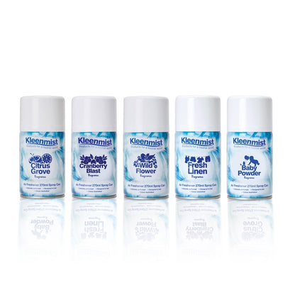 Kleenmist Air Freshener 270ml Aerosol (Pack of 12) - Cranberry, Citrus Grove, Fresh Linen & Wild Flower